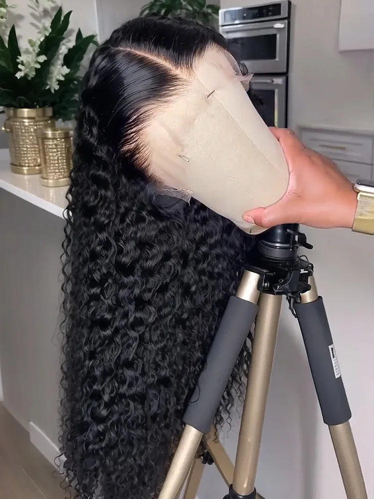 40 Inch Human Hair Wig Deep Wave, 13X6 Hd Curly Lace Glueless Human Hair,100 Frontal 7X5 Lace Wigs Natural Black Curly Wig.