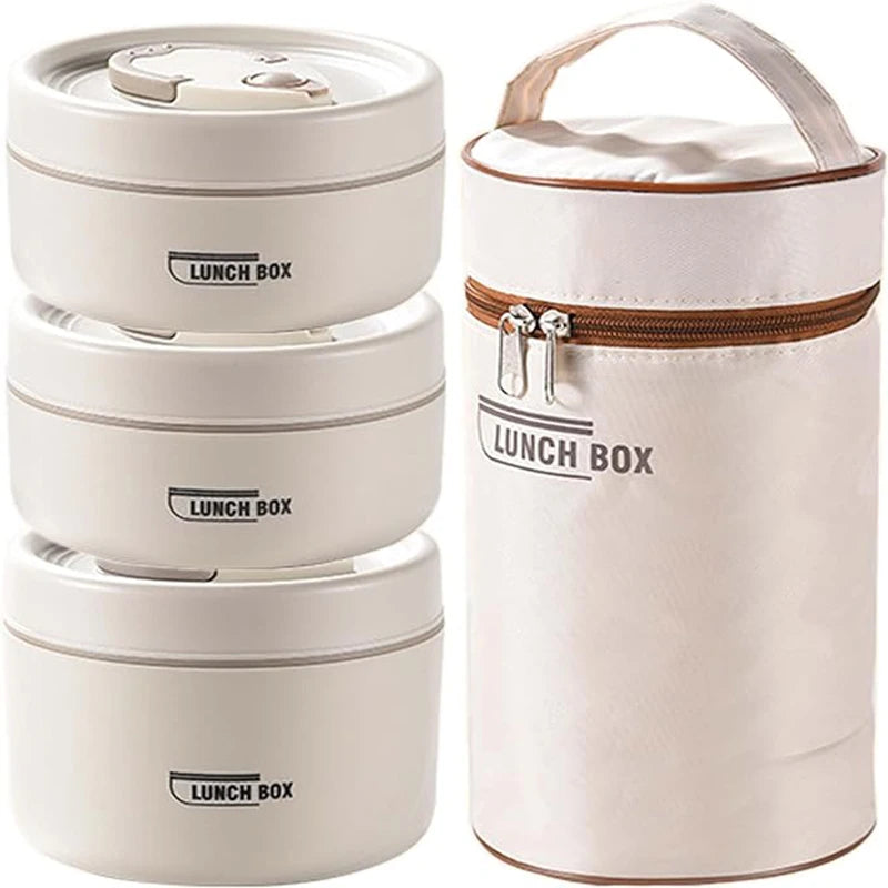 Portable Insulated Food Lunch Container Set, with Thermal Lunch Box, 3 Separate Stackable Lunch Containers.