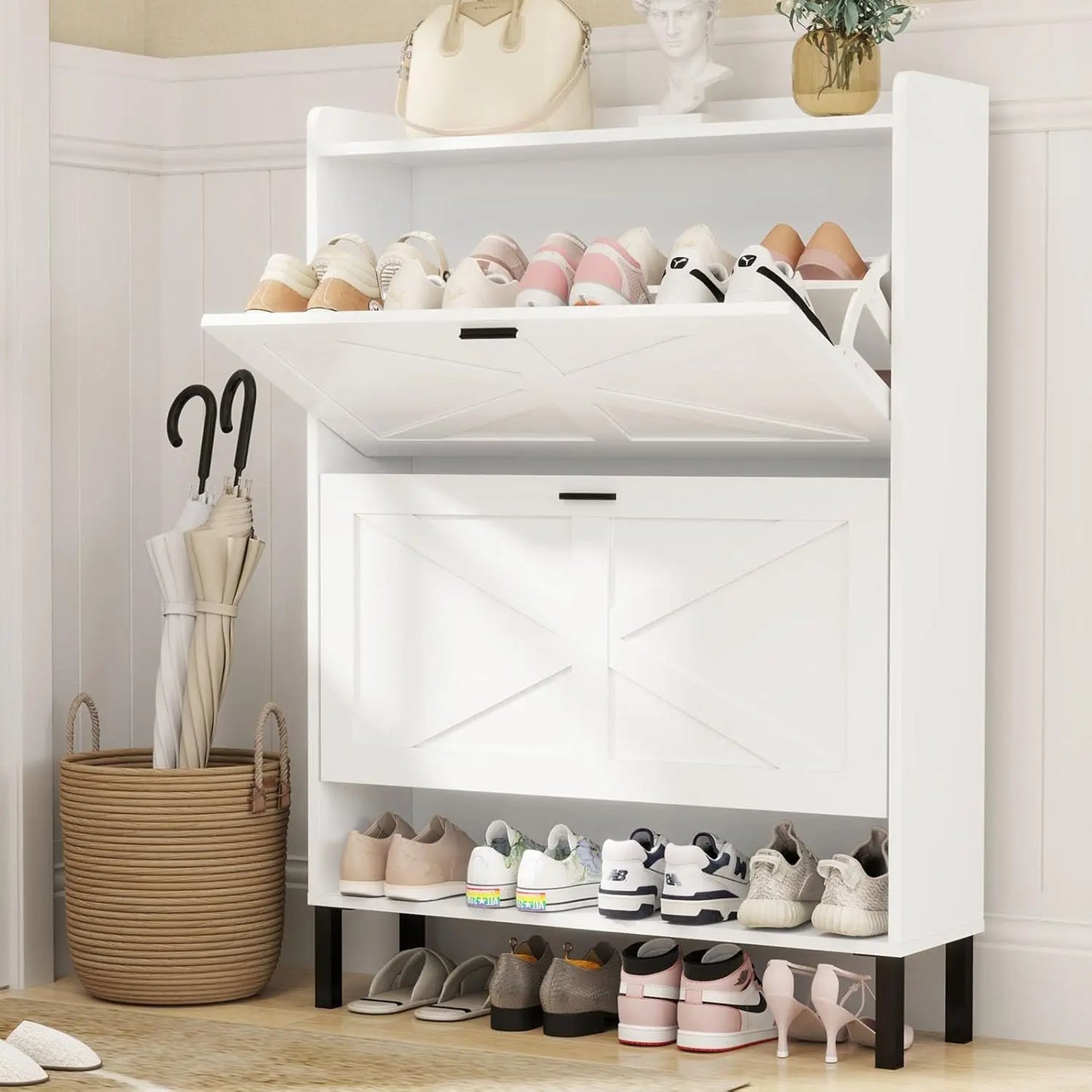 Shoe Cabinet for 24 Pairs, Fits Size 13,  Freestanding Shoe Rack.