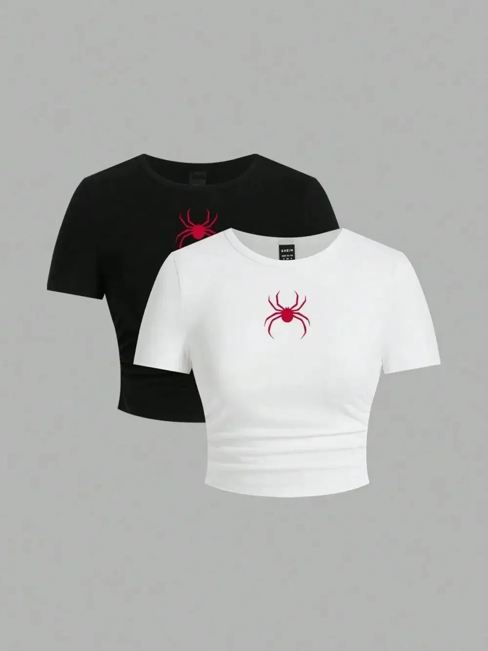 Simple Red Spider Printing Crop Tops Summer Women's ,Slim-fit T-Shirt Female Clothes.