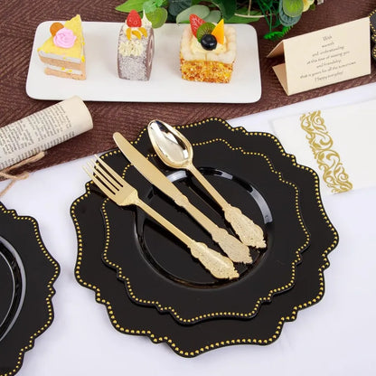 175PCS Black Dinnerware Set with Disposable Silverware for 25 Guests 50 Dinner Plates