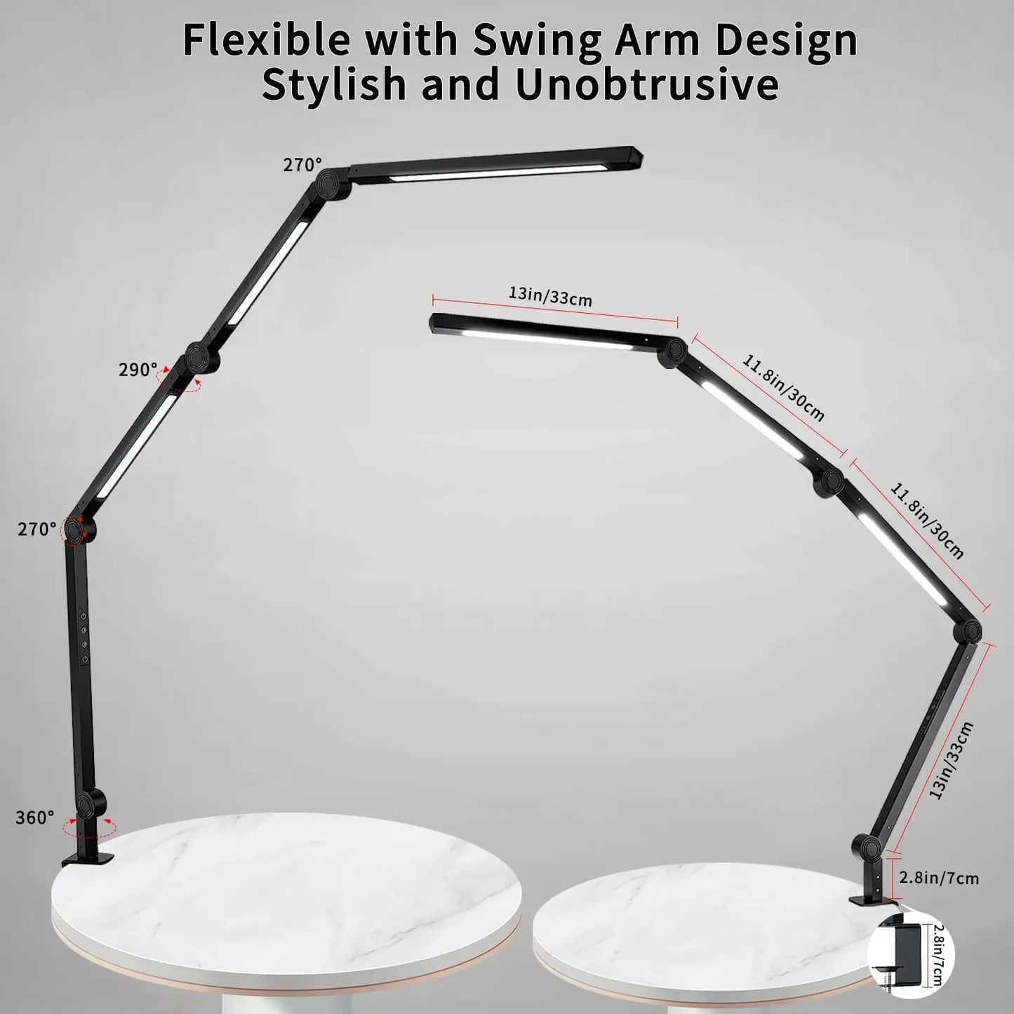 LED Desk Lamp with  Flexible 4 sections Swing Arm  4 Color Modes & 5 Brightness