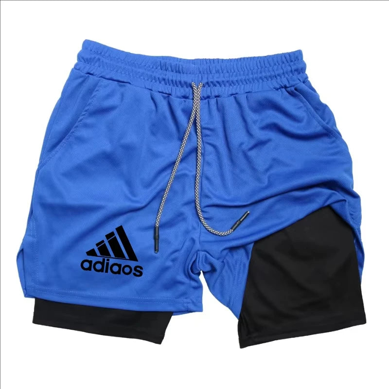 Men Compression Shorts, Summer Gym Fitness, Running, Training, Sports Shorts, Two-In-One Mesh Shorts.