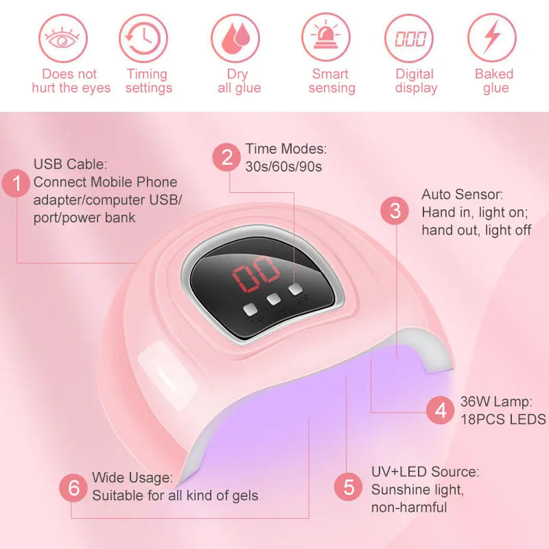 Nail Extension Kit Acrylic Gel Polish Nail UV LED Nail Lamp, Manicure Kit, Base Coat, Top Coat.