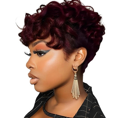 Short Pixie Wigs Short Brown Black Curly Pixie Wigs Synthetic Hair Wigs.