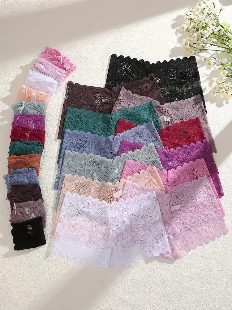 8PCS/Set Women Floral Lace Boy shorts, Female Transparent  Girls Intimates Lingerie.