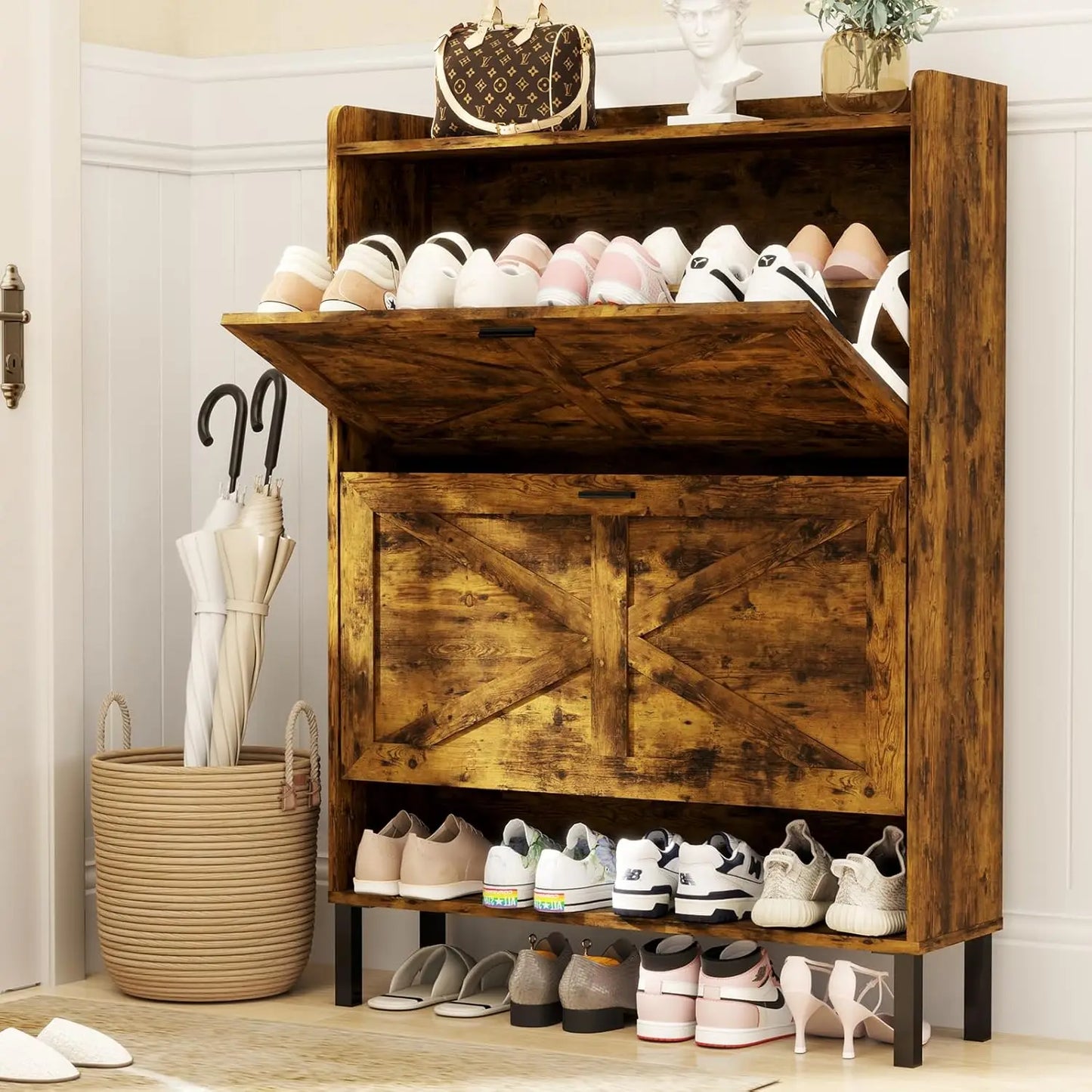 Shoe Cabinet for 24 Pairs, Fits Size 13,  Freestanding Shoe Rack.