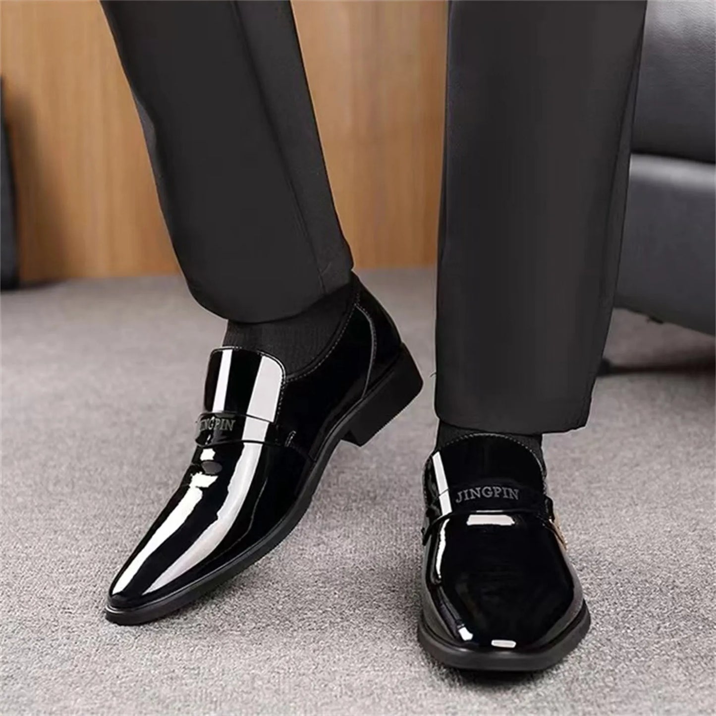 Black Patent Leather Shoes For Men, Casual, Business, Formal, Office Work Shoes.