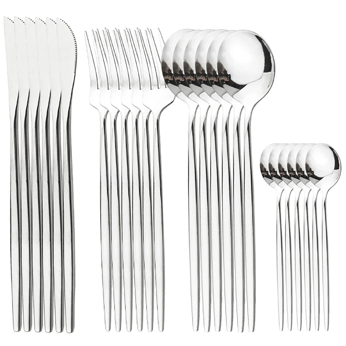 24pcs Dinnerware Set Stainless Steel  Polished, Dishwasher Safe, Knives Forks & Spoons