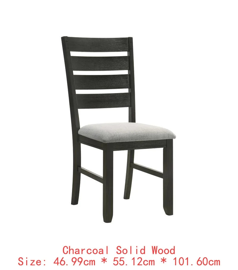 Contemporary 6-Piece Dining Set, 18" Extendable Leaf Table, Upholstered Chairs and Bench, Solid Wood, Brown Finish.