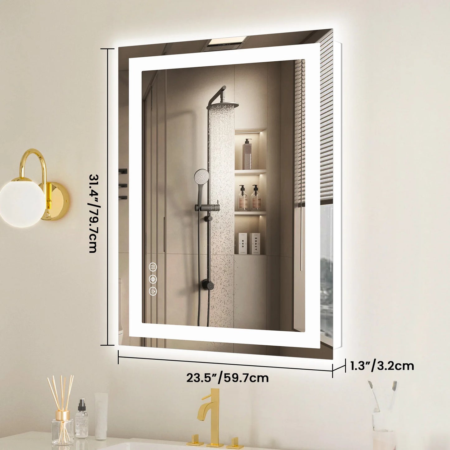 36"x 24"LED Bathroom Vanity Mirror for Wall, Memory Function, Tempered Glass  Front Light, and Backlit For Living Room.