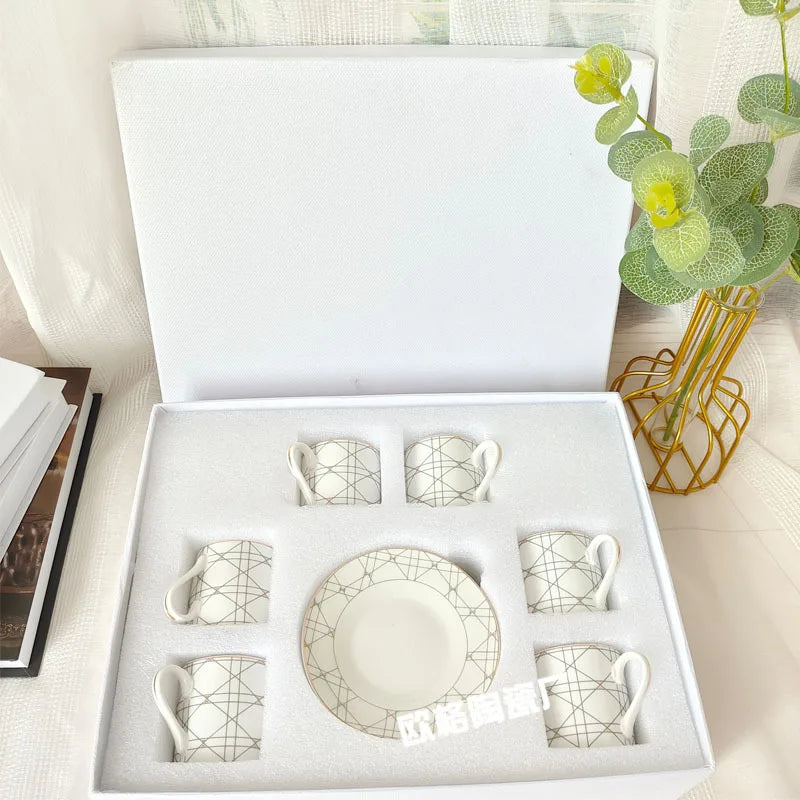 Gift Box Set 12Pcs Ceramic Espresso Coffee Cup Striped Dot