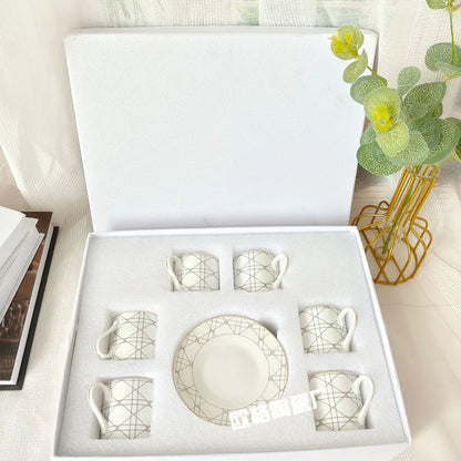 Gift Box Set 12Pcs Ceramic Espresso Coffee Cup Striped Dot