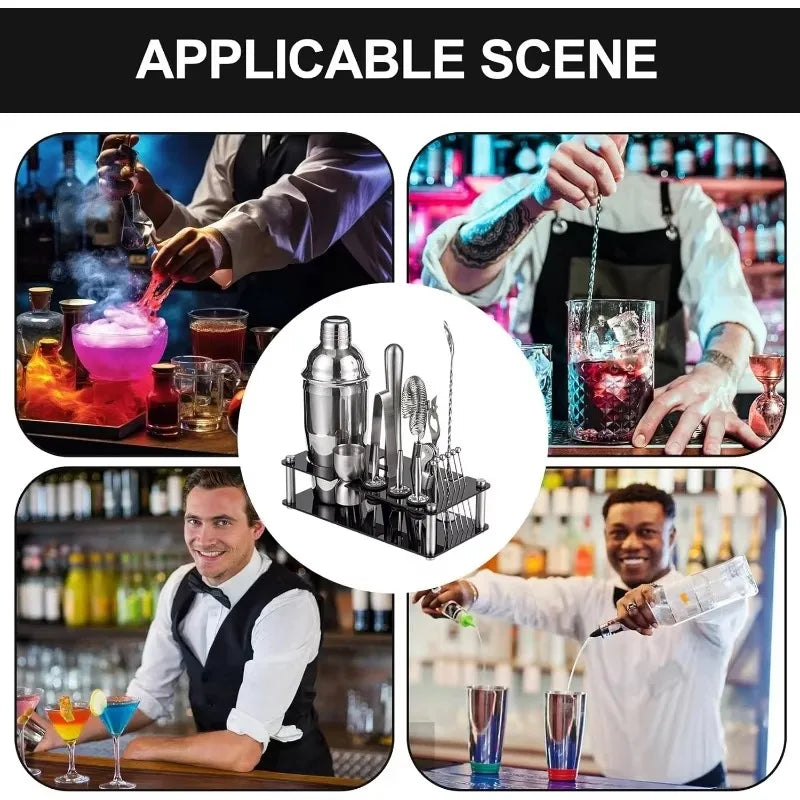 Professional Bar Tool Set, Stainless Steel Cocktail Shaker Set.