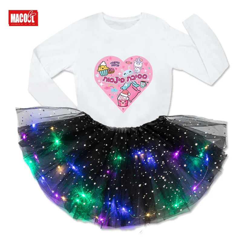 Kawaii Heart Outfit Girls Shirt Tutu Set, Child Outfits.