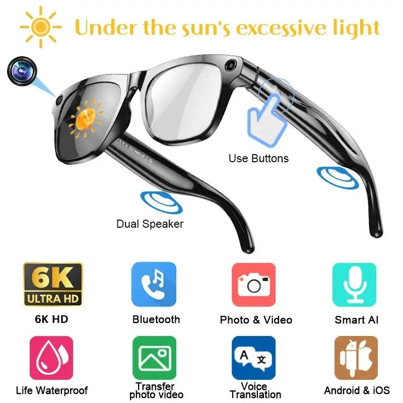 Xiaomi 8KHD AI Smart Glasses, Photochromic, Multifunction, Bluetooth Calling ,Voice Assistant Music Player.