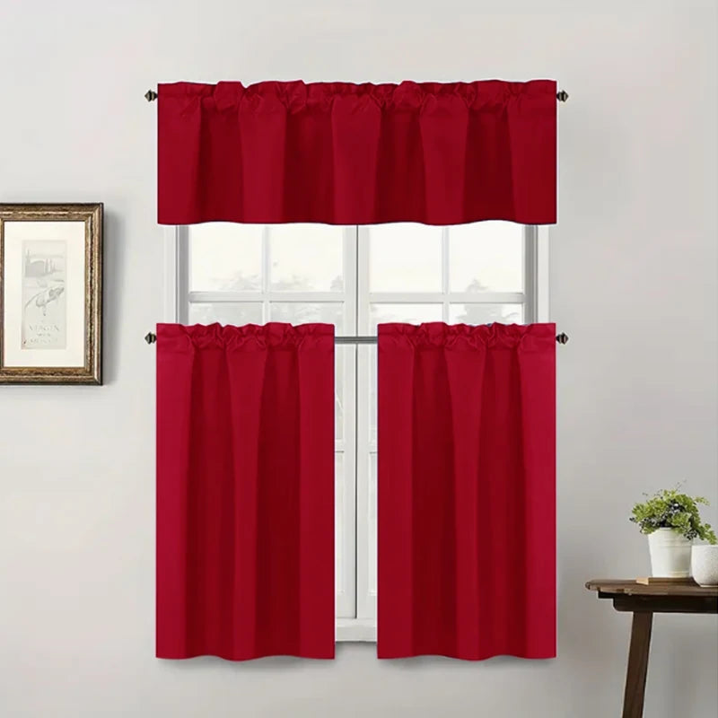 Solid Color Curtains, Kitchen Curtains W106cm x H30cm 1PC, W132cm x H61cm 1PC, W70cm x H132cm 2PCS