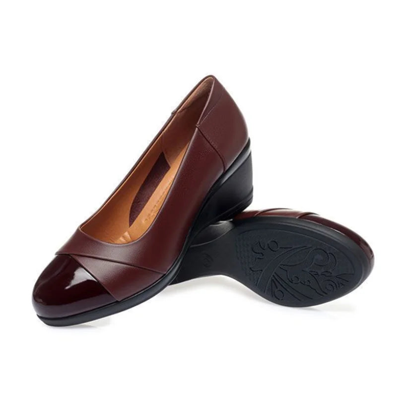 Women Classic Round Toe High Quality Spring Slip on Square Heel Shoes.