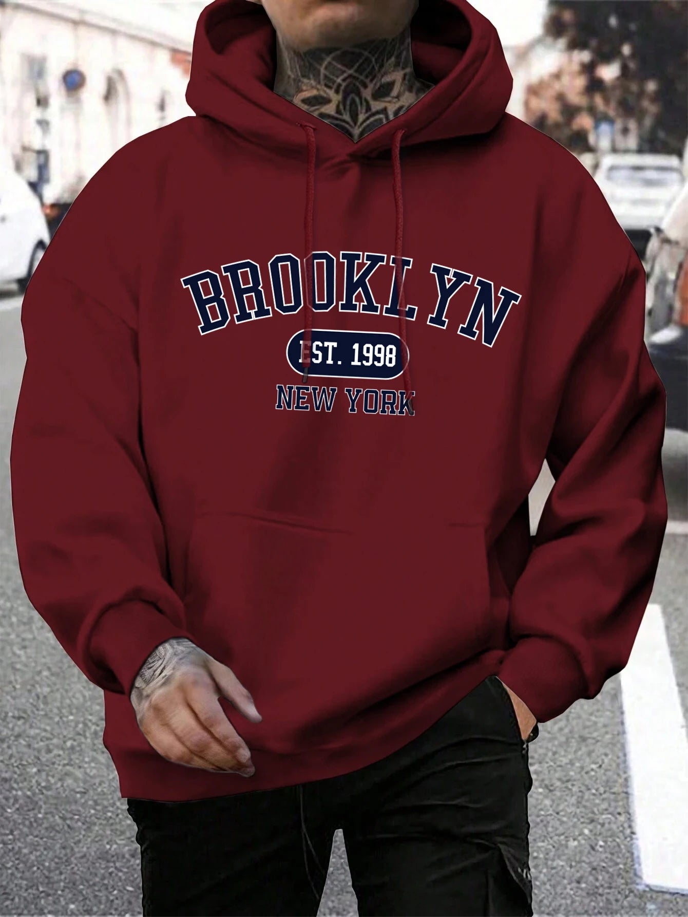 Brooklyn Est 1998 New York Printing, Men Hoodies Crewneck Fashion Oversize.