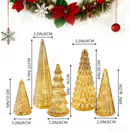 Set of 5 3D Printing Illuminated Trees, LED, Gold Tree Figurine