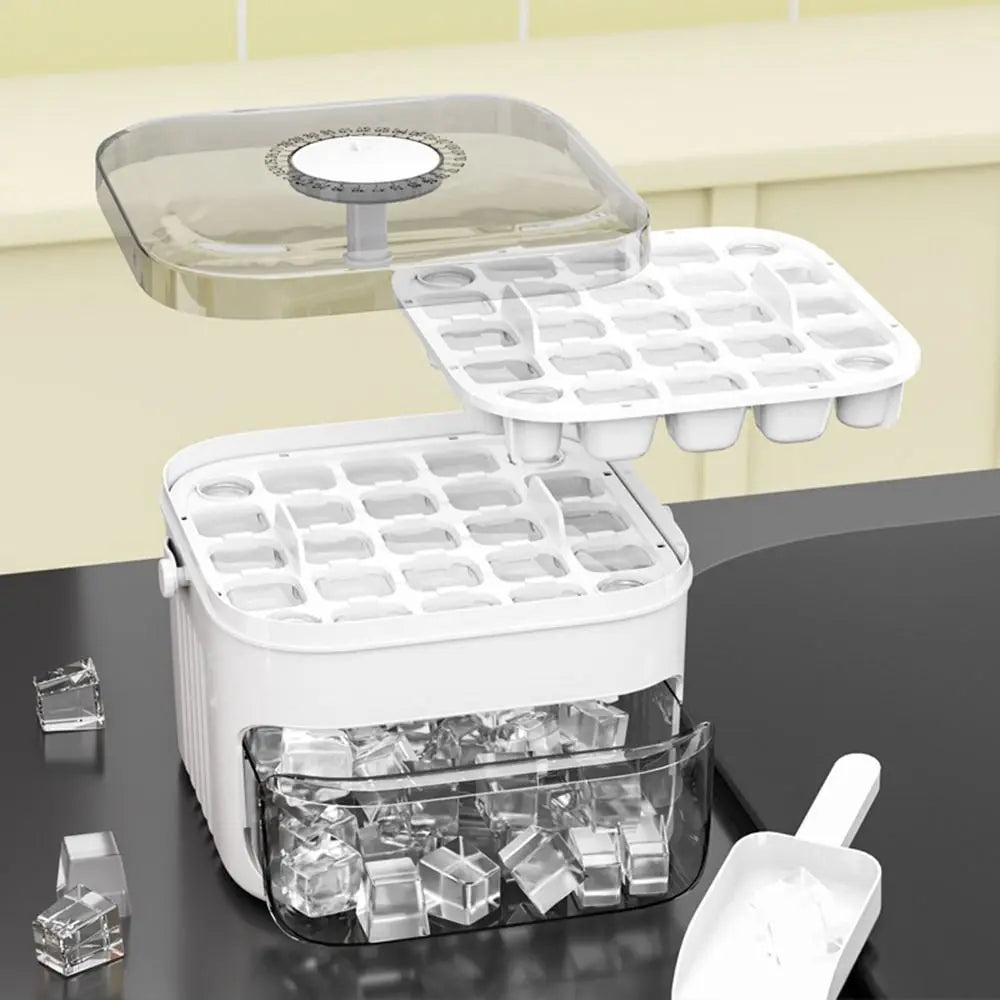 50-Cube Ice Maker with Easy Press Cap, Double Layer Ice Cube Maker Ice Storage Box.