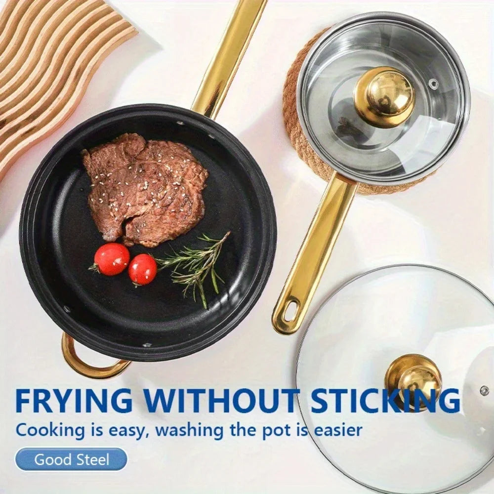 6-Piece Stainless Steel Cookware Set: Lid-Included, Non-Stick Pans