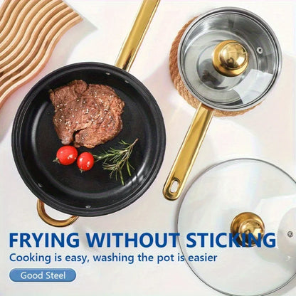 6-Piece Stainless Steel Cookware Set: Lid-Included, Non-Stick Pans