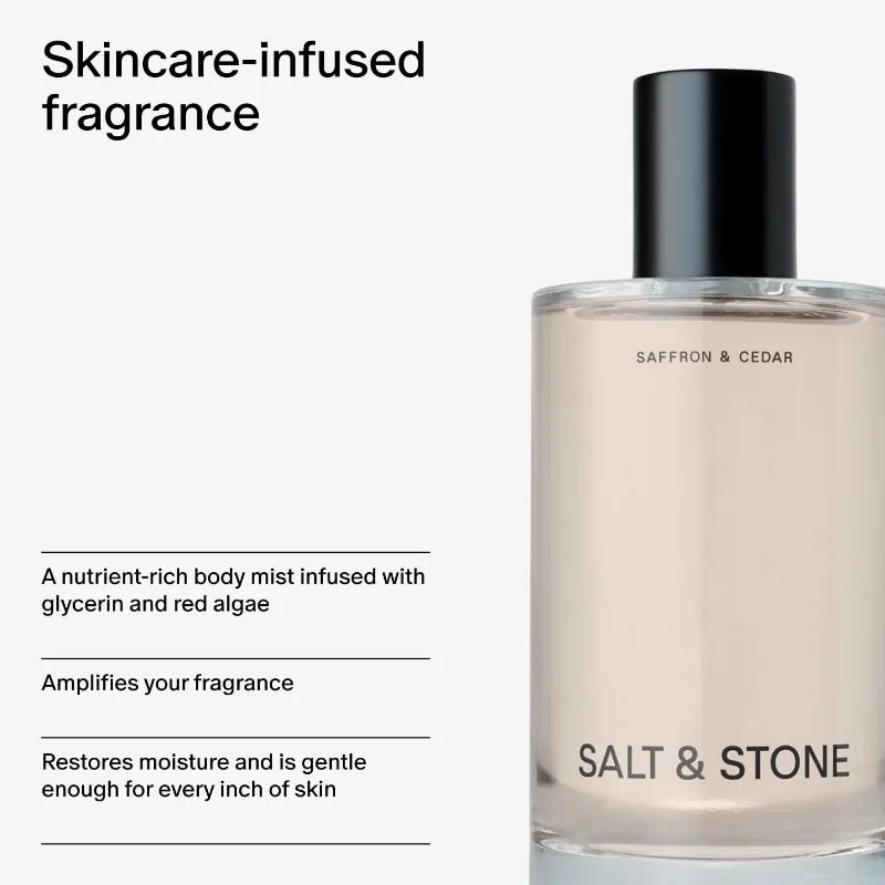 SALT & STONE Body Mist Skincare Infused Perfume, Hair Body Spray for Women and Men, 3.4 oz Original Lasting Oriental Woody Perfume.