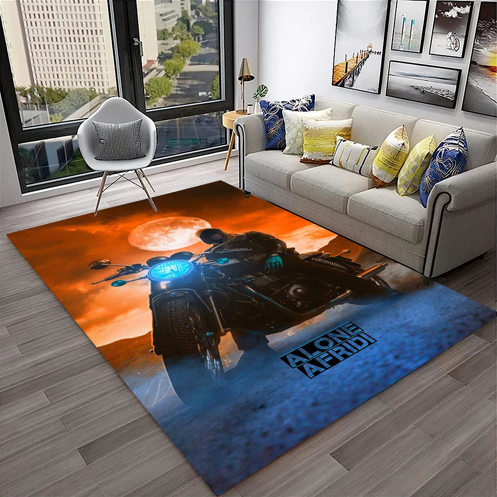 3D Retro Motorcycle Vintage  Rug for Living Room, Bedroom, Playroom Kid Area Rug Non-slip