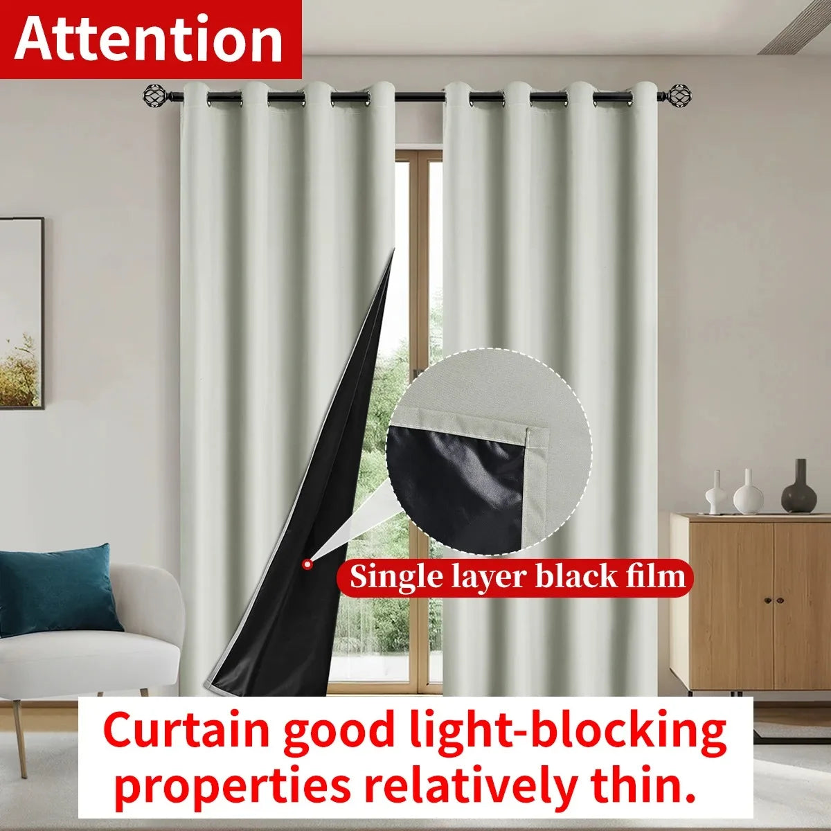 1panel Solid 100% Blackout Curtains with Grommets, Total Privacy Drapes for Bedroom, Living Room, Home Decor.