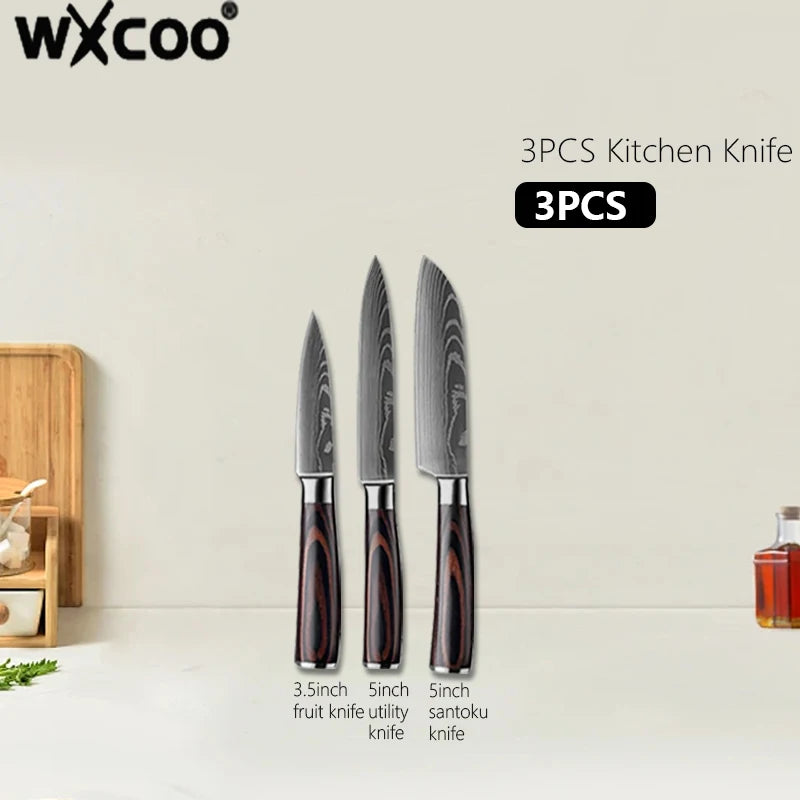 Damascus Steel Kitchen Knives VG10 Steel Fish Boning Knife Meat Cleaver Fruit Utility Cutter with Long Magnetic Knife Block