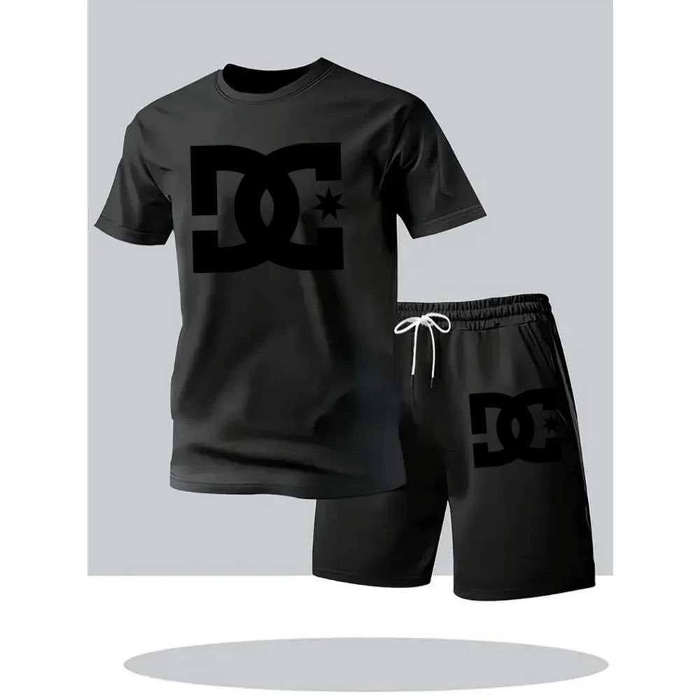 Summer Men Casual Clothing Set, Breathable Oversize T-Shirt Shorts 2-Piece Sportswear Suit for Men.