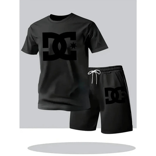 Summer Men Casual Clothing Set, Breathable Oversize T-Shirt Shorts 2-Piece Sportswear Suit for Men.