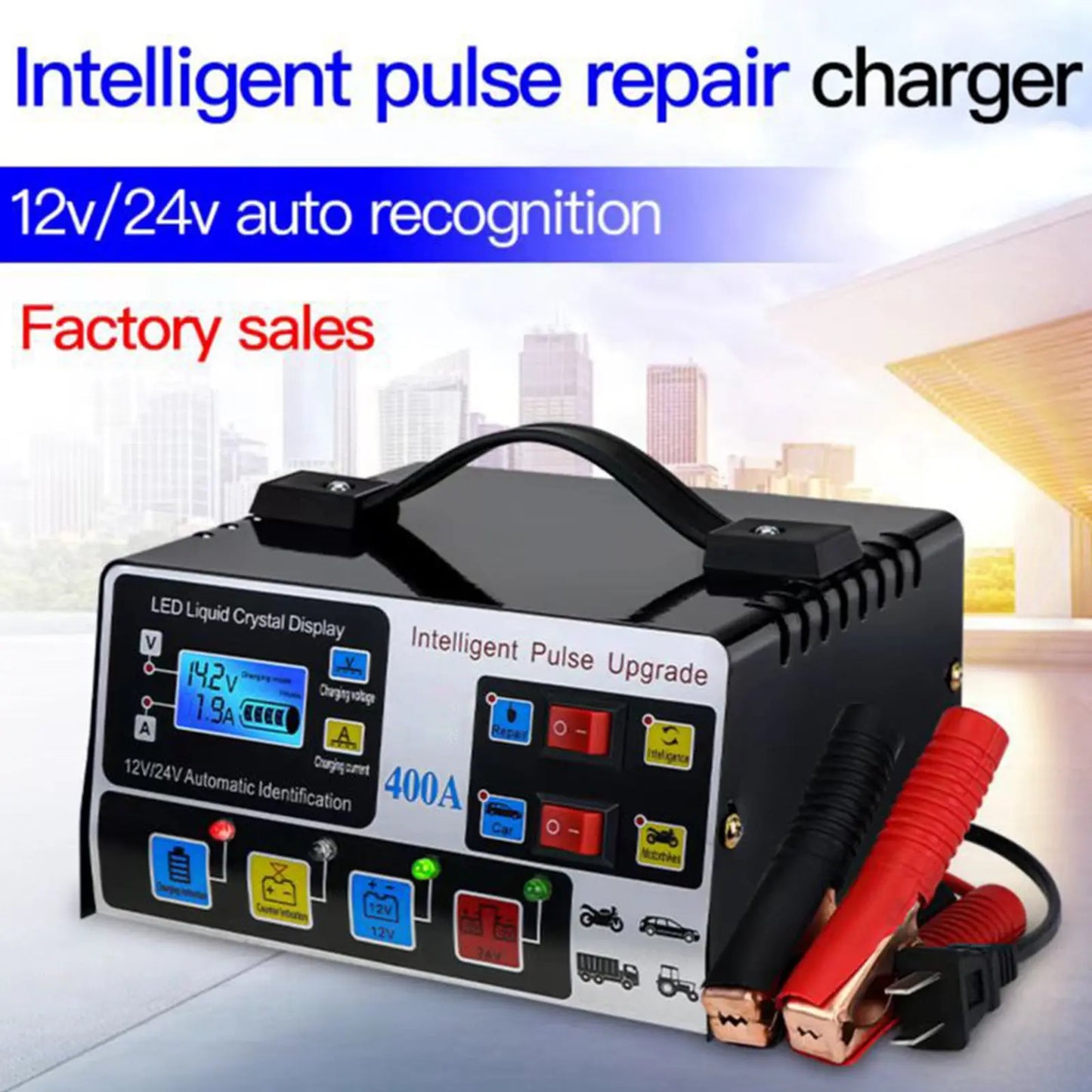 Metal Car Battery Charger 12V24V 220W Full Automatic Car Battery Charger High Power Fast Charger.