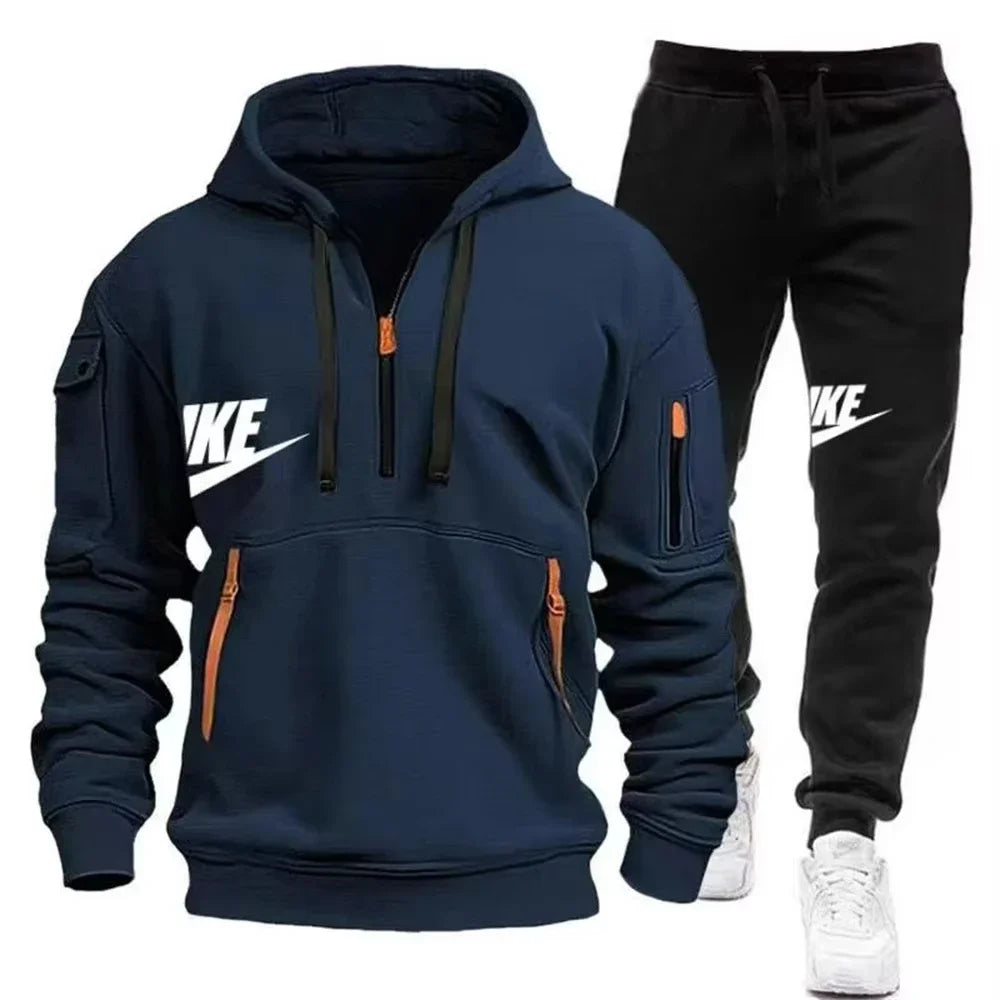 New men autumn and winter suit zipper hoodie + trousers casual men sportswear.