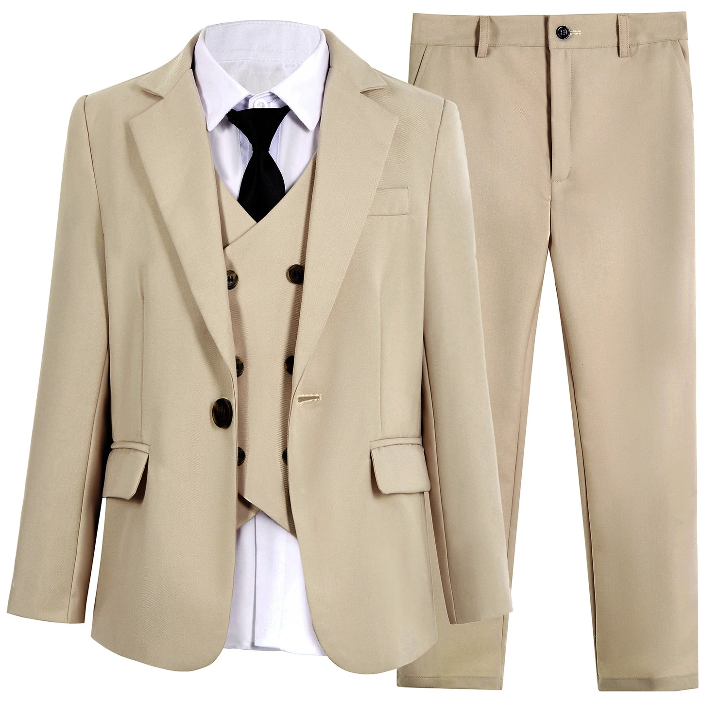 High Quality Kids Suit Set, 4-Piece Slim Fitting  Jacket, Pants, Vest, Bowtie, One Button Communion Kids Suits.
