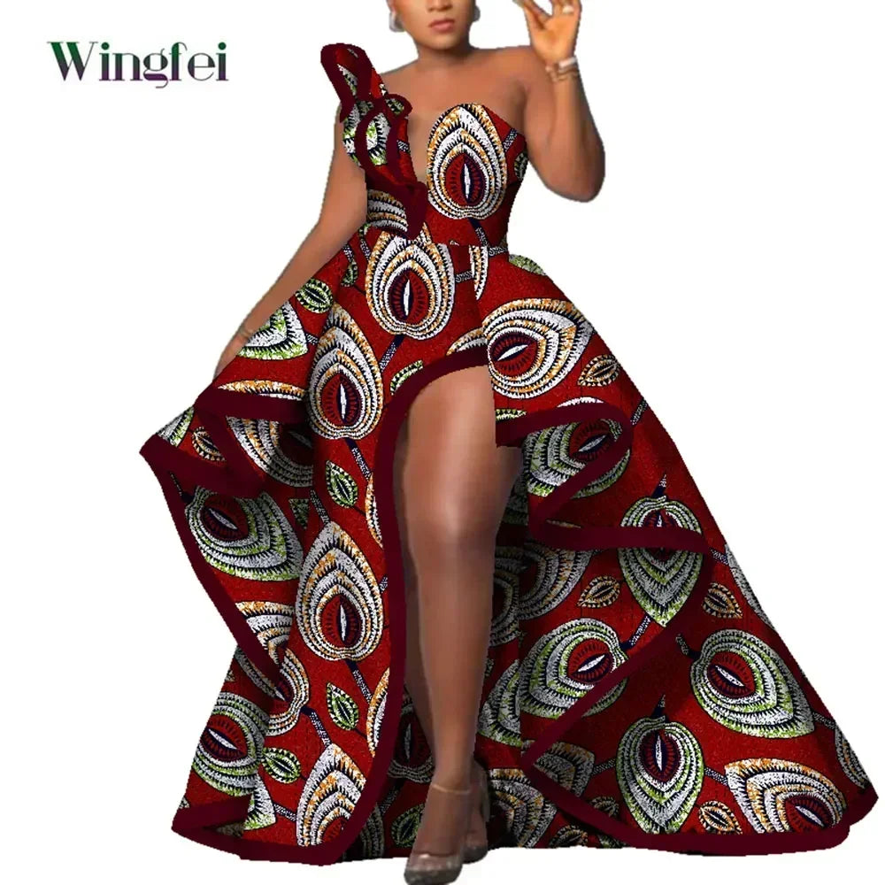 Dashiki Party Dresses Fashion Robe Floral Print Maxi, Long Strapless African Dresses for Women WY6981.