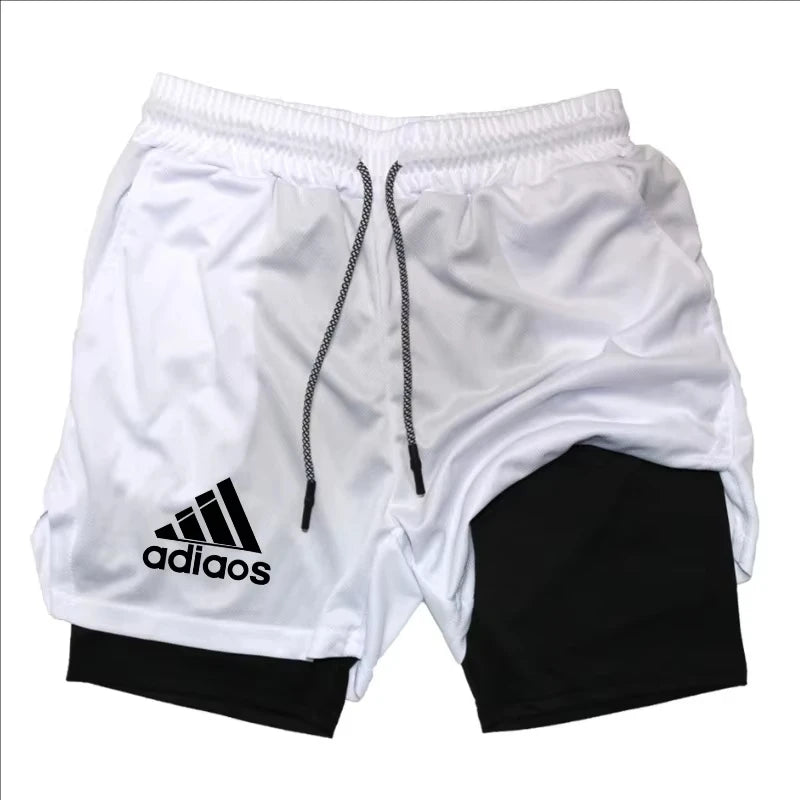 Men Compression Shorts, Summer Gym Fitness, Running, Training, Sports Shorts, Two-In-One Mesh Shorts.