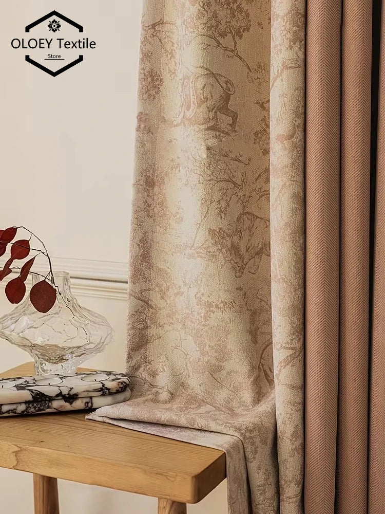 Rideaux pour Salon Chambre à Coucher, Rideaux Occultants à Chevrons en Chenille Beige, Isolation Thermique pour la Maison
