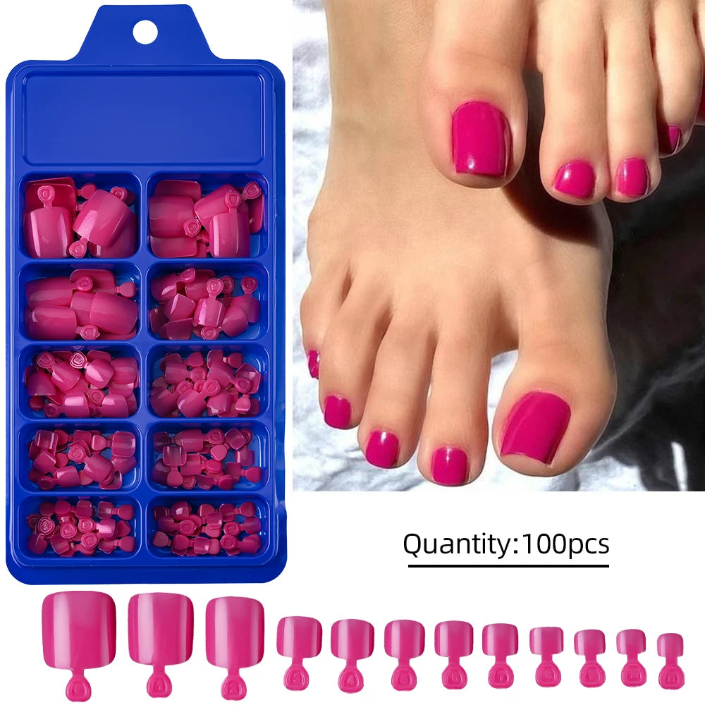 100PCS Short Square False Toenail Tips, Full Cover Acrylic Nail Art.