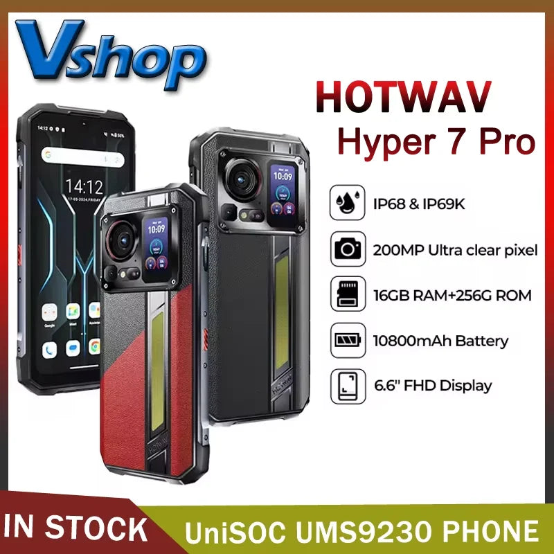 HOTWAV Hyper 7 Pro, Rugged Phone 36GB 256GB MediaTek, Dimensity 7050 5G 200MP Android 14, 6.6 inches FHD+ 10800mAh 33W Cellphone