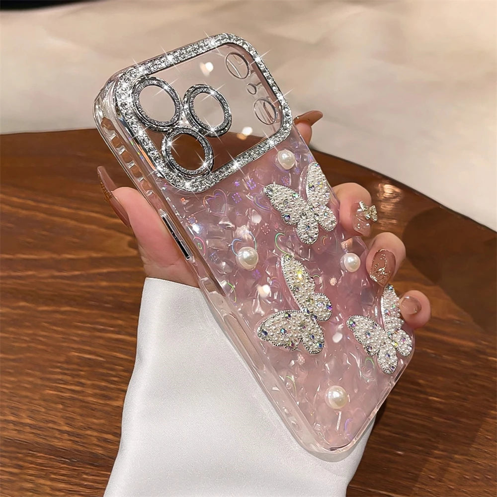 Luxury Diamond Butterfly Phone Case For iPhone 17 Air 16 15 14 13 12 Pro Max