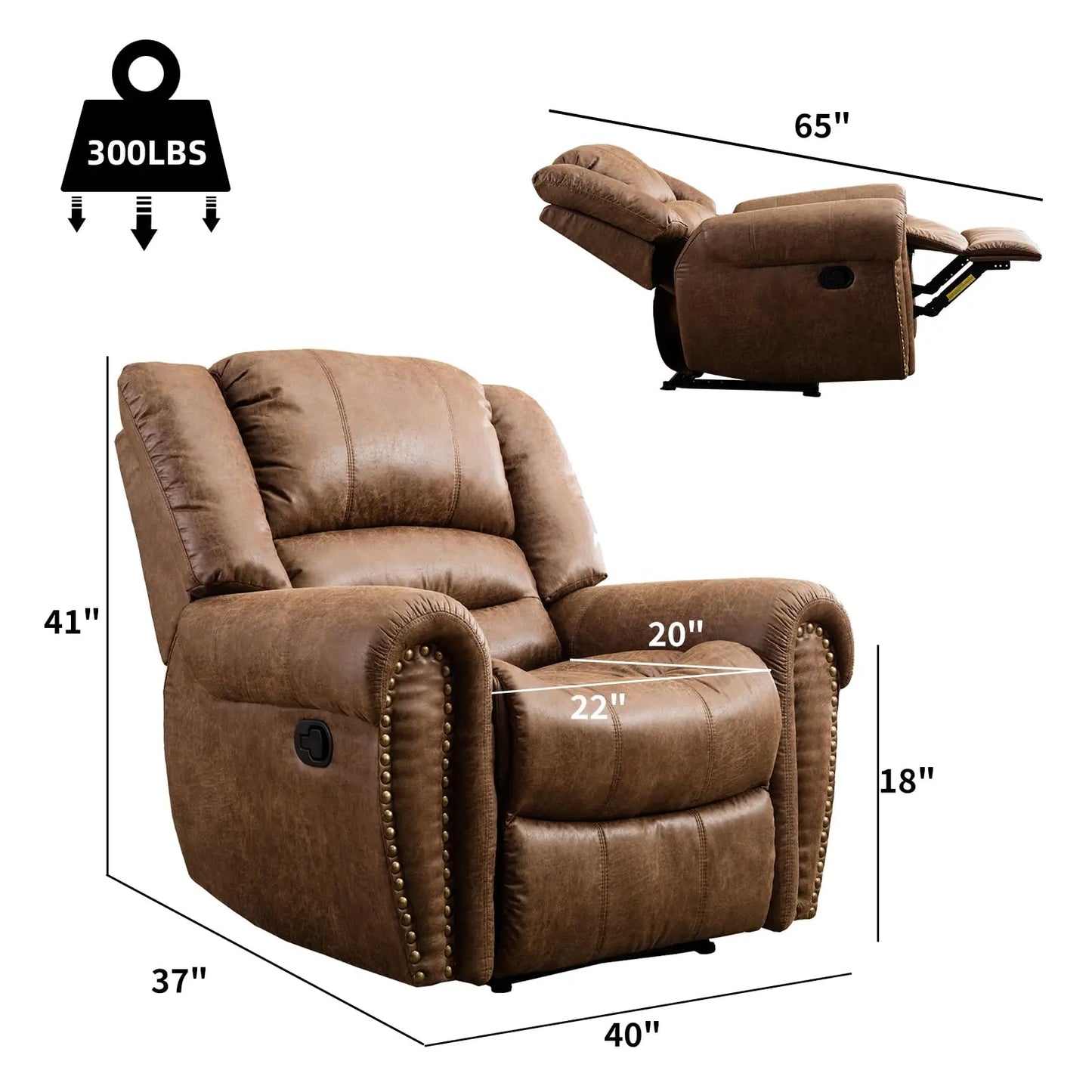 Leather Manual  Recliner Chair with Comfortable Arms and Back