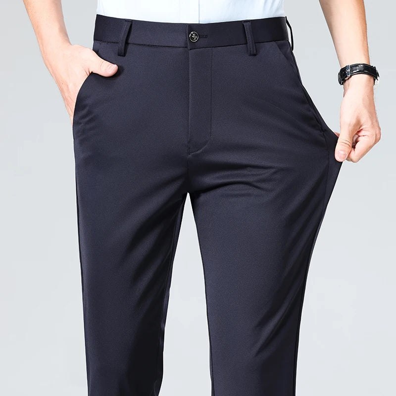 Summer Autumn Thin Trousers, Men Formal Dress Suit Pants, Quality Business Casual Pants, Black, Wine, Red Long Pants.