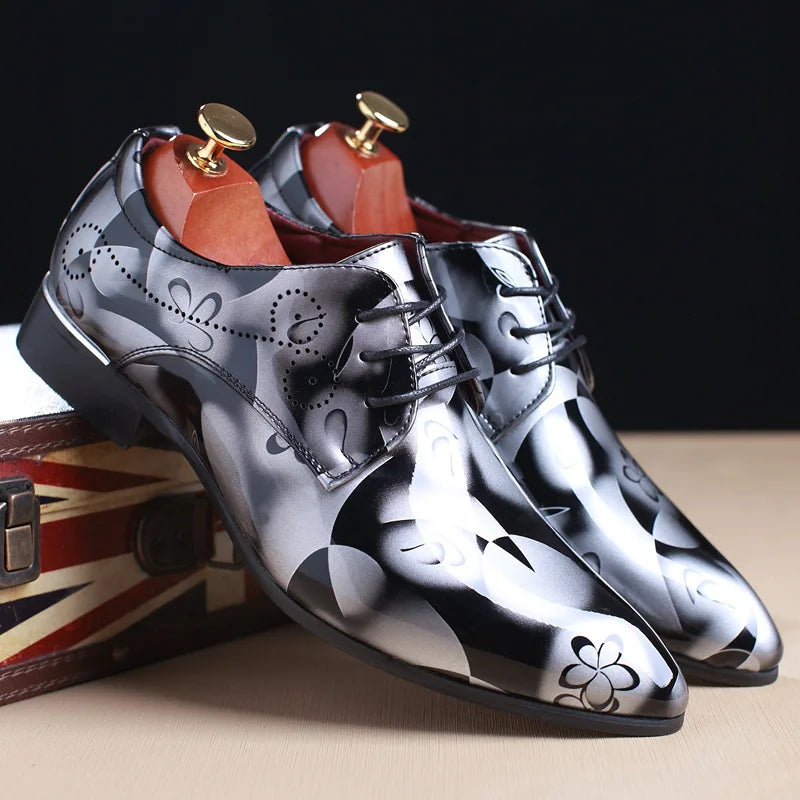 Luxury Men Oxford Shoes, Retro Floral Pattern Men Dress Shoes, Lace-Up Flats High Quality Business Party Wedding Shoes.
