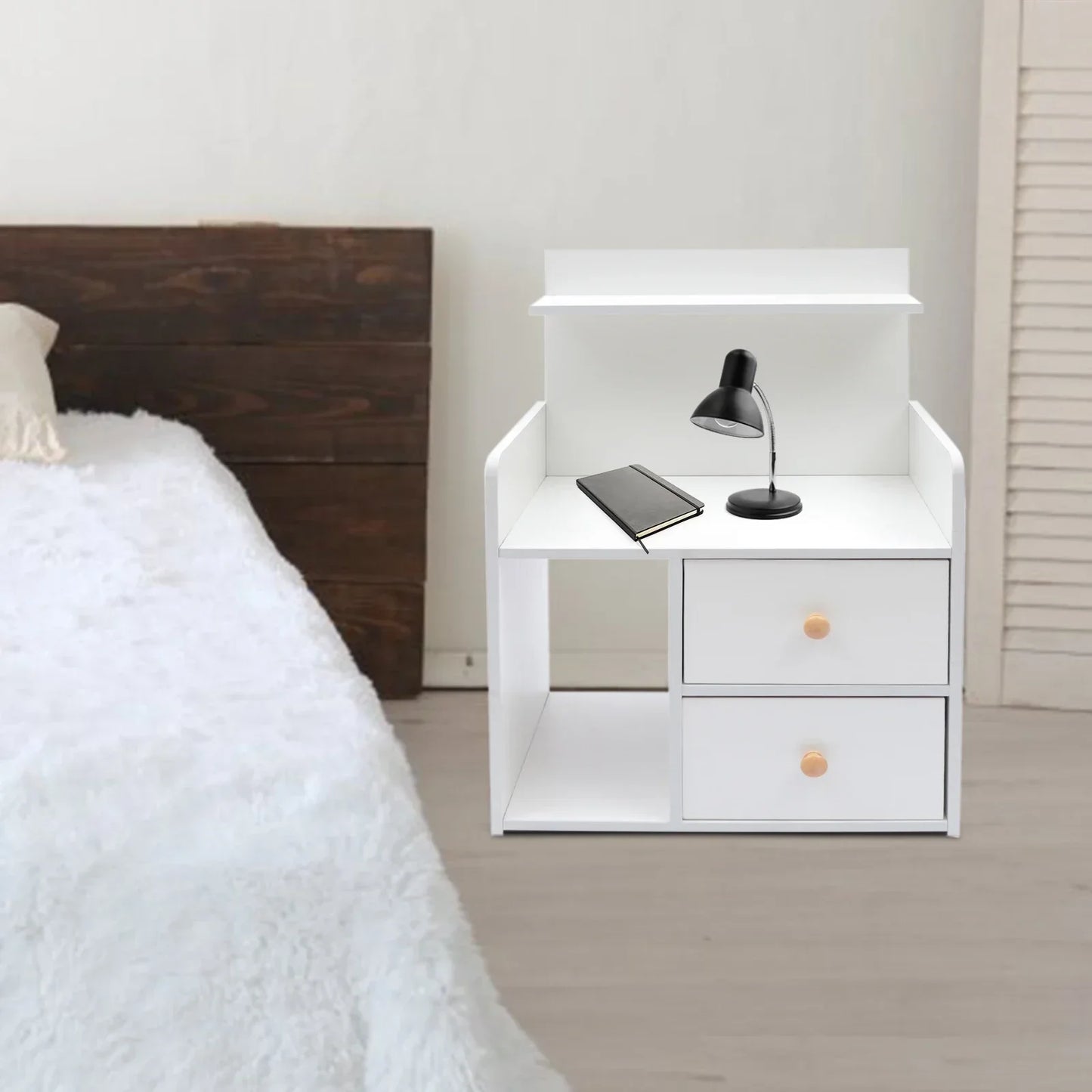 Warm White Nightstand with 2 Drawers, 16.9x10.2x23.6In Compact Bedside Table.