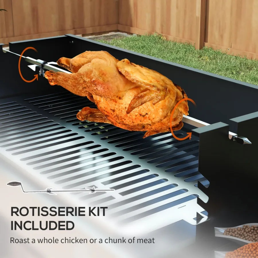 BBQ Rotisserie Charcoal Grill for Chicken Turkey  3Level Grate Storage Shelves Stainless Steel.