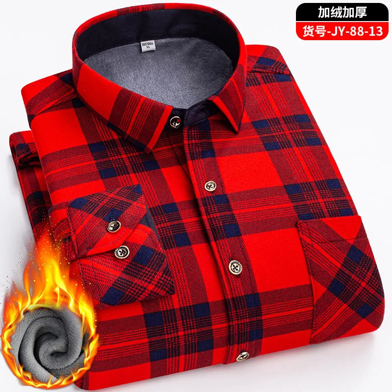 Men Travel, Casual ,Winter, Double-Sided Fleece, Warm Thickened Plaid Work Shirt.