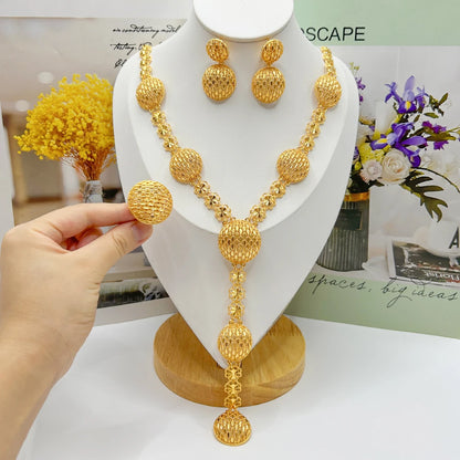 Fashion Necklace Earrings Ring Women Jewelry Gold Color Necklace Earring Ring Set