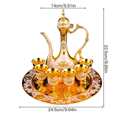 1 metal wine set, 1 tray and 6 shot glasses and 1 wine pot combination.